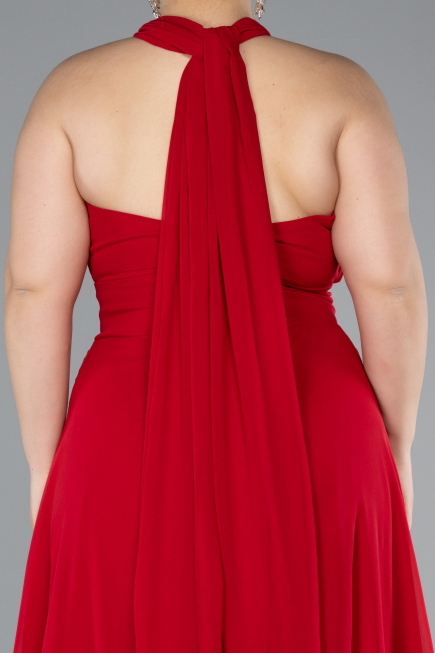 Long Red Chiffon Formal Plus Size Dress ABU4951