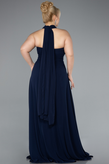 Long Navy Blue Chiffon Formal Plus Size Dress ABU4951