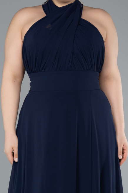 Long Navy Blue Chiffon Formal Plus Size Dress ABU4951