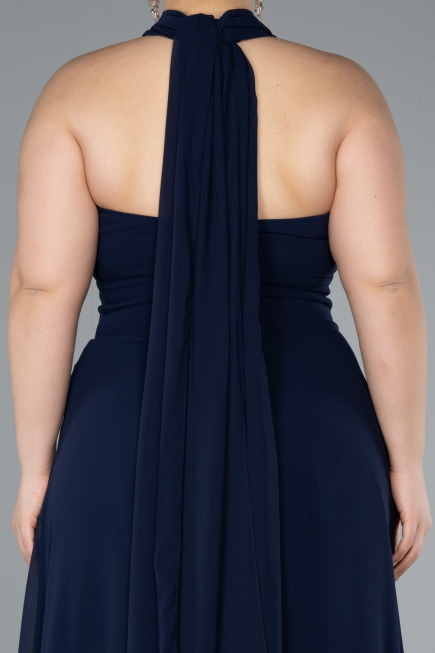 Long Navy Blue Chiffon Formal Plus Size Dress ABU4951