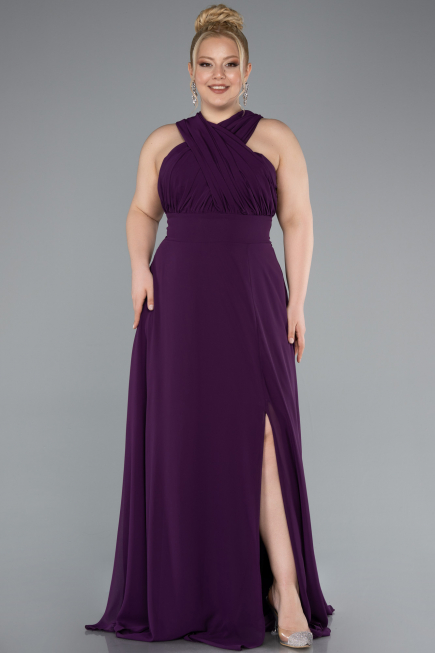 Long Purple Chiffon Formal Plus Size Dress ABU4951