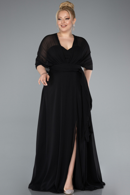 Long Black Chiffon Formal Plus Size Dress ABU4951