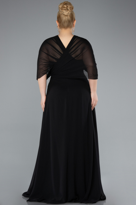 Long Black Chiffon Formal Plus Size Dress ABU4951