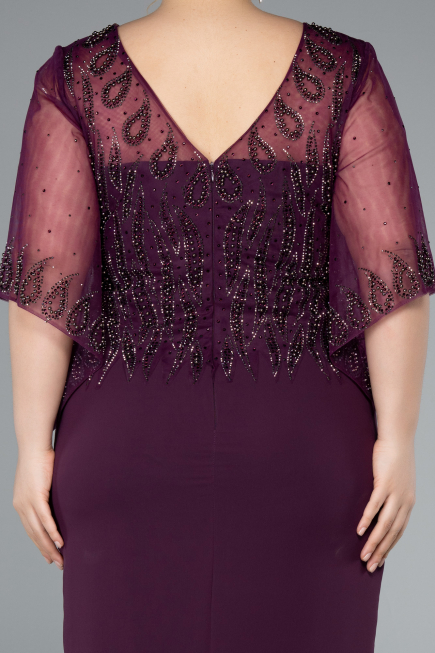 Midi Purple Chiffon Plus Size Evening Dress ABK2333