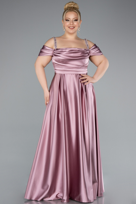 Powder Color Long Satin Plus Size Evening Dress ABU3277