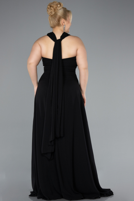 Long Black Chiffon Formal Plus Size Dress ABU4951