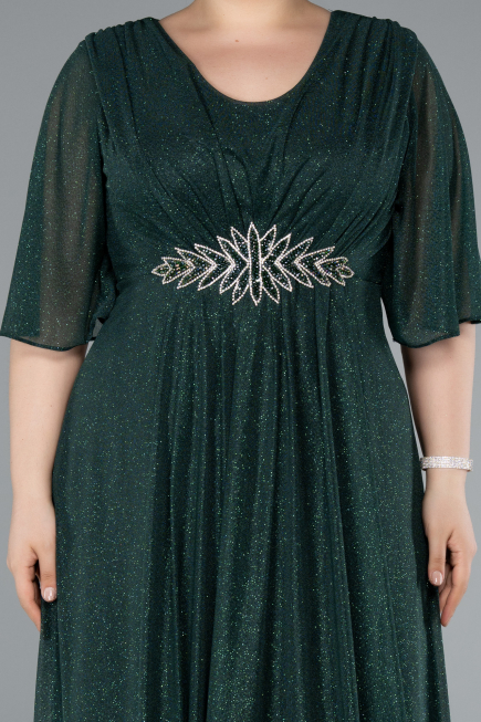 Emerald Green Short Sleeve V Neck Long Glittery Plus Size Evening Dress ABU4887