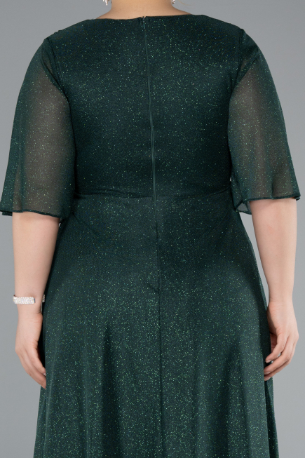 Emerald Green Short Sleeve V Neck Long Glittery Plus Size Evening Dress ABU4887