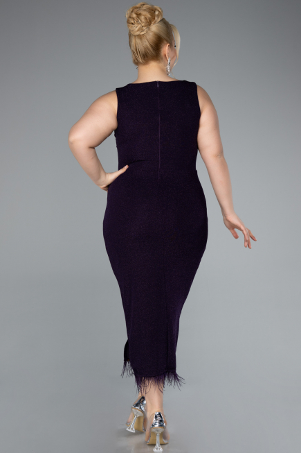 Midi Dark Purple Plus Size Evening Dress ABK2338