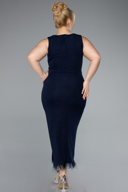 Midi Navy Blue Plus Size Evening Dress ABK2338