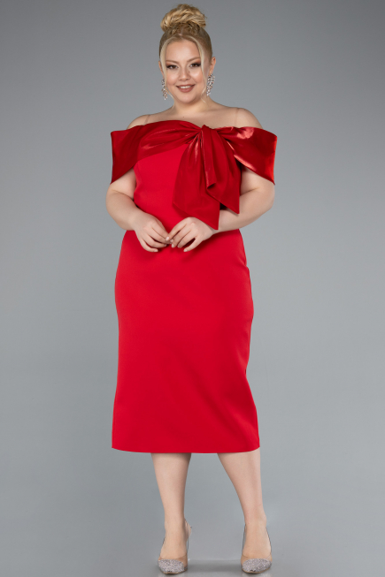 Midi Red Plus Size Party Dress ABK2321