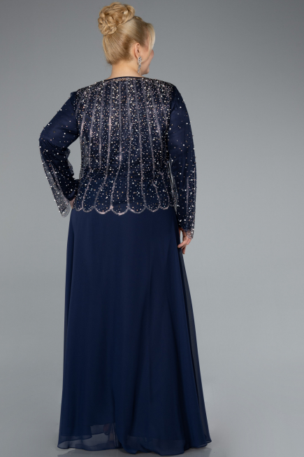 Navy Blue Long Chiffon Plus Size Evening Gown ABU4629