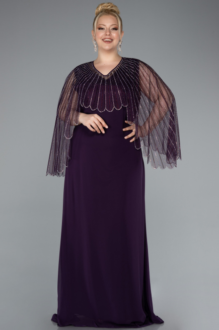 Dark Purple Long Chiffon Plus Size Evening Gown ABU4632