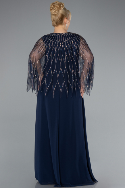 Navy Blue Stones On Top Two Piece Long Plus Size Evening Gown ABU4888