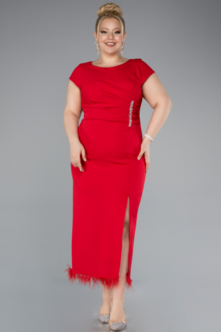Midi Red Plus Size Party Dress ABK2340