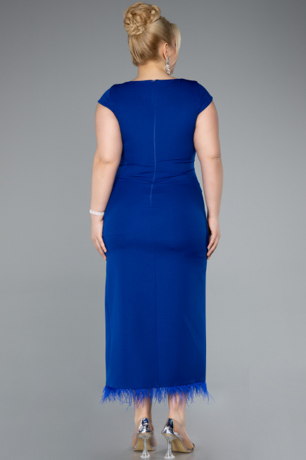 Midi Sax Blue Plus Size Party Dress ABK2340
