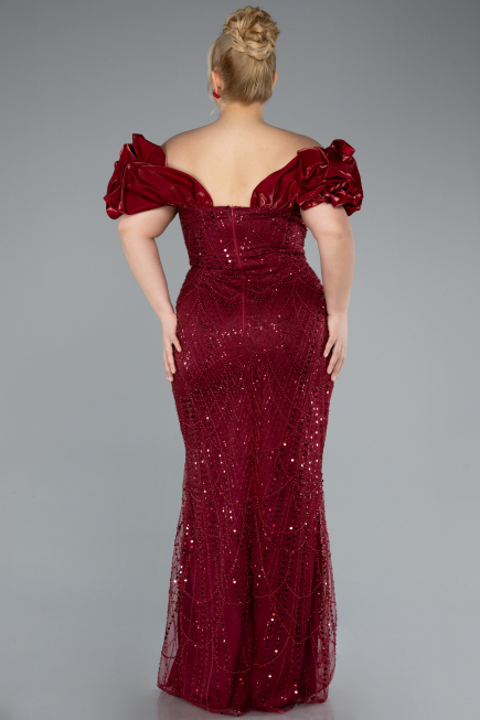 Burgundy Long Beaded Plus Size Engagement Dress ABU4788