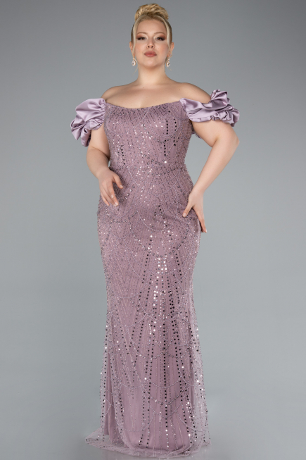 Lavender Long Beaded Plus Size Engagement Dress ABU4788