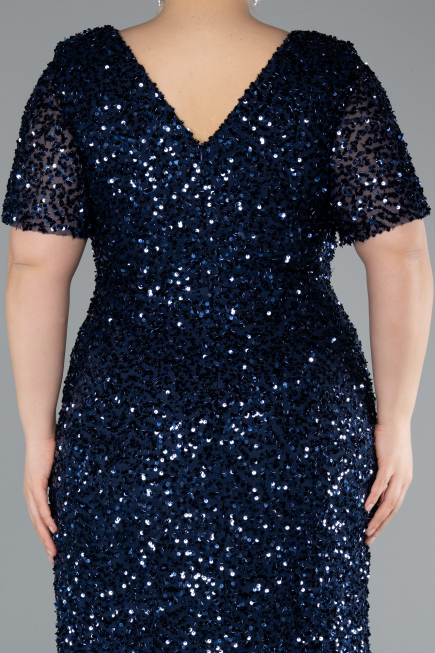 Long Navy Blue Scaly Plus Size Evening Dress ABU4926