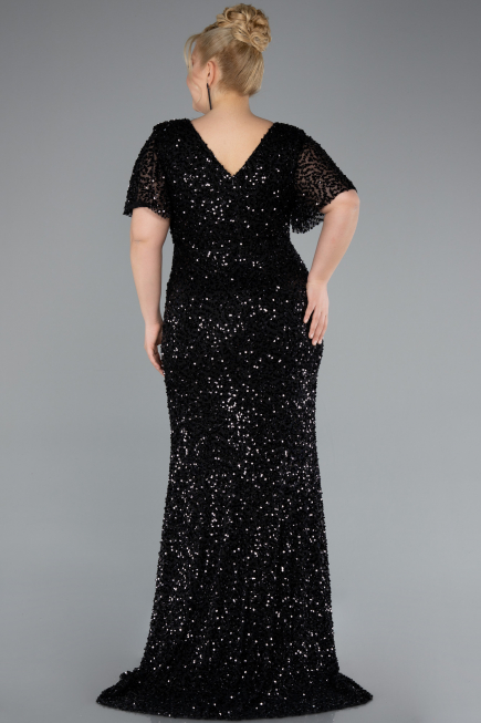 Long Black Scaly Plus Size Evening Dress ABU4926