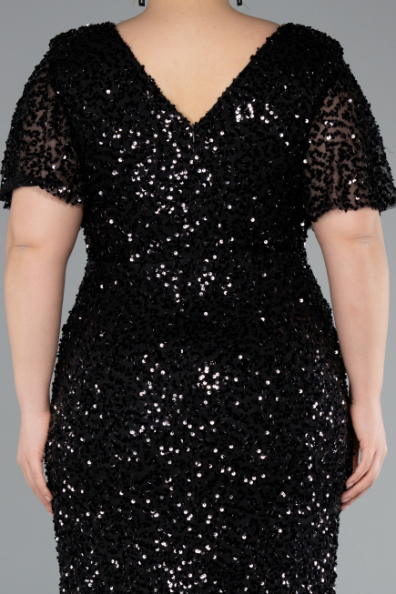 Long Black Scaly Plus Size Evening Dress ABU4926