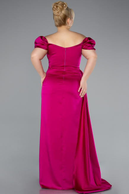 Fuchsia Long Satin Plus Size Evening Dress ABU1626