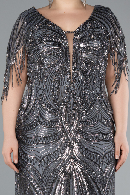 Long Anthracite Formal Plus Size Dress ABU4953