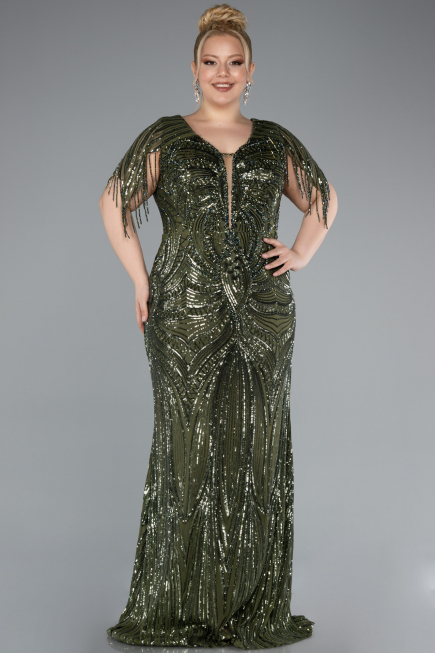Long Olive Drab Formal Plus Size Dress ABU4953