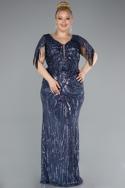 Long Indigo Formal Plus Size Dress ABU4953