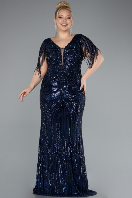 Long Navy Blue Formal Plus Size Dress ABU4953