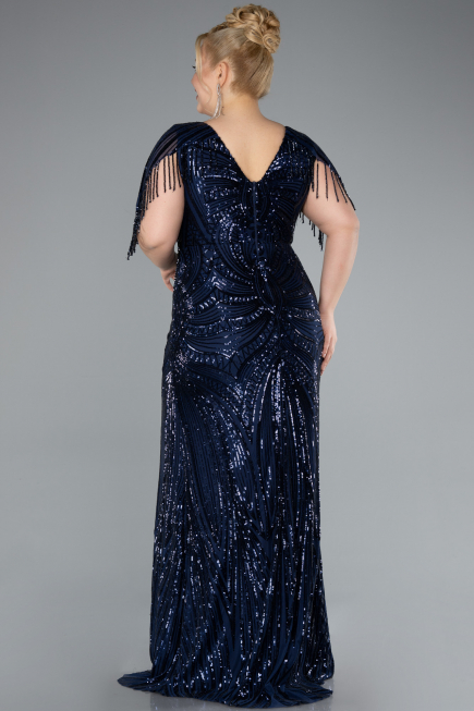 Long Navy Blue Formal Plus Size Dress ABU4953