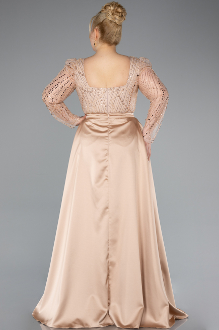 Long Gold Beaded Plus Size Engagement Dress ABU4761