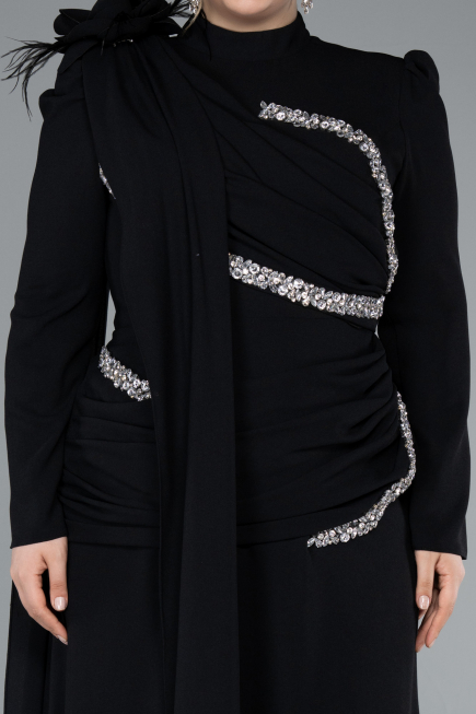 Long Black Plus Size Evening Dress ABU4938