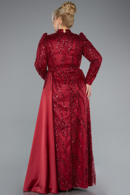 Long Burgundy Beaded Large Size Dress ABU4942