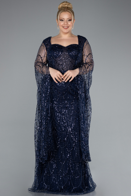 Long Navy Blue Plus Size Evening Gown ABU4945