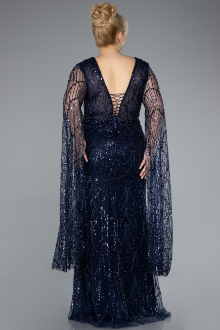 Long Navy Blue Plus Size Evening Gown ABU4945