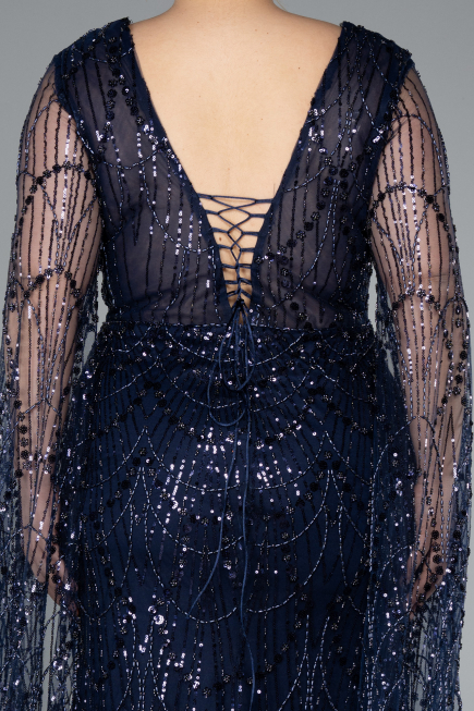 Long Navy Blue Plus Size Evening Gown ABU4945