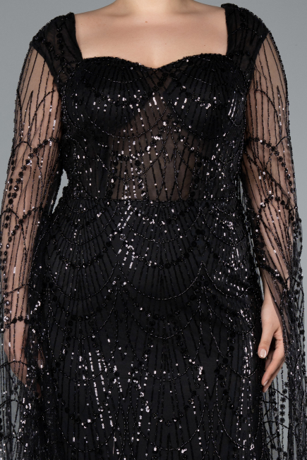 Long Black Plus Size Evening Gown ABU4945
