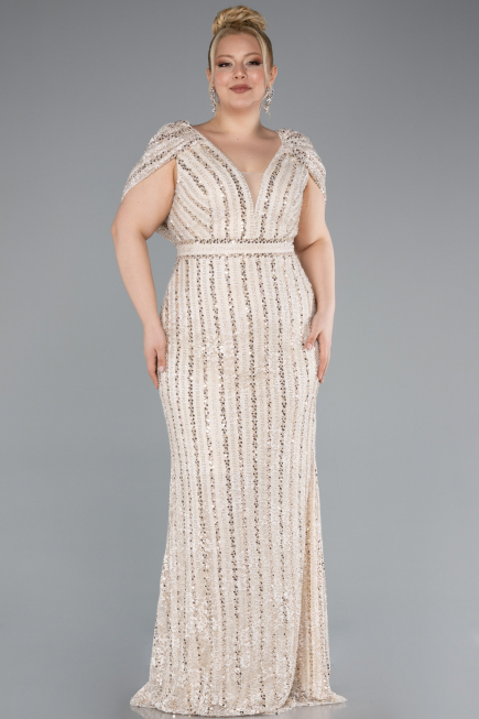 Long Beige Dantelle Plus Size Engagement Dress ABU4948