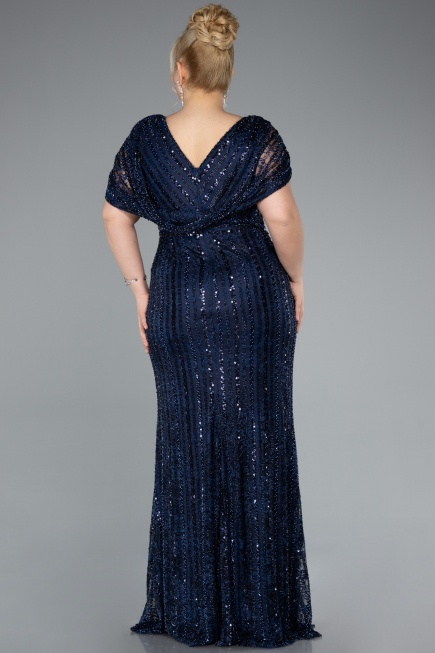 Long Navy Blue Dantelle Plus Size Engagement Dress ABU4948