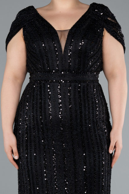 Long Black Dantelle Plus Size Engagement Dress ABU4948