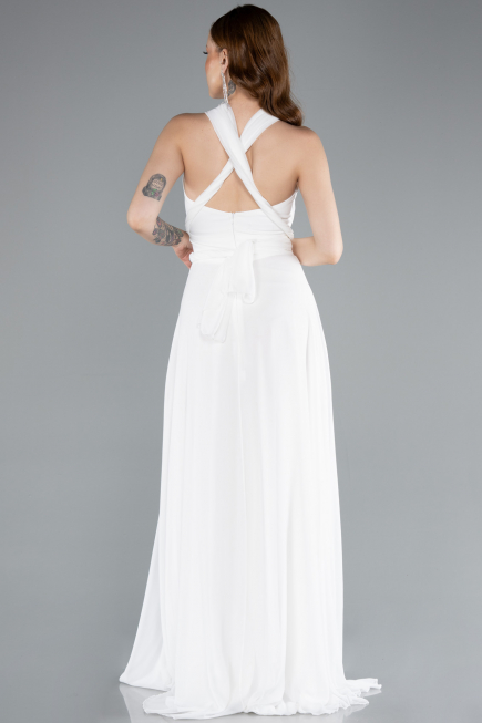 Long White Chiffon Prom Gown ABU4965