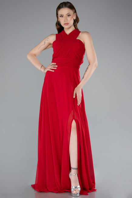 Long Red Chiffon Prom Gown ABU4965