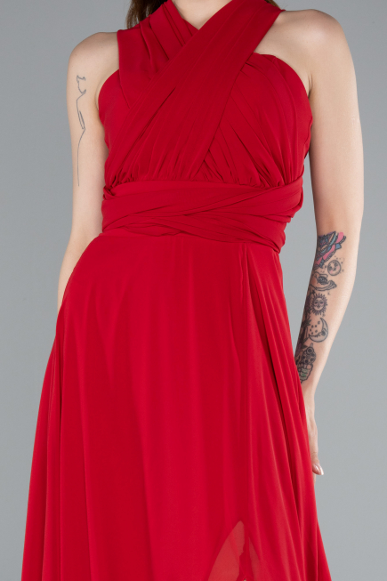 Long Red Chiffon Prom Gown ABU4965