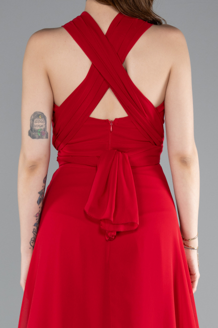 Long Red Chiffon Prom Gown ABU4965