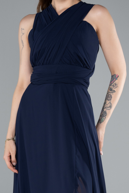 Long Navy Blue Chiffon Prom Gown ABU4965