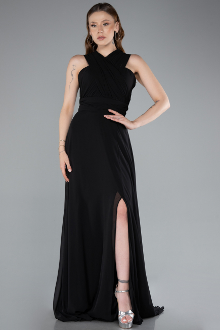 Long Black Chiffon Prom Gown ABU4965