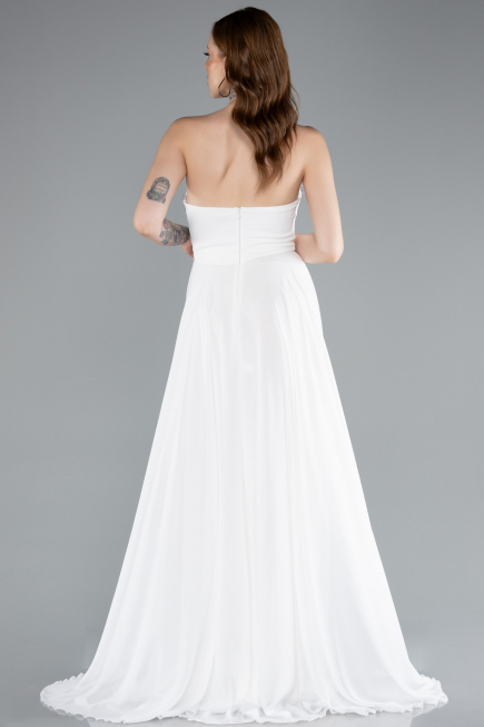 Long White Chiffon Prom Gown ABU4966
