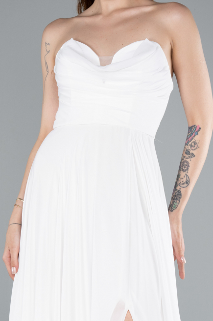 Long White Chiffon Prom Gown ABU4966