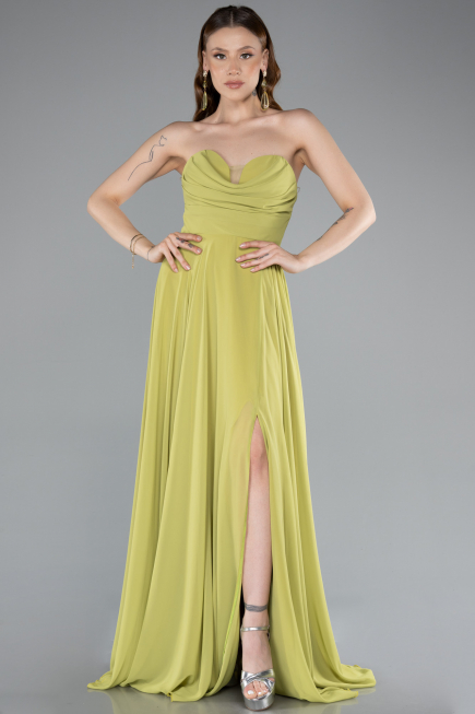 Long Pistachio Green Chiffon Prom Gown ABU4966